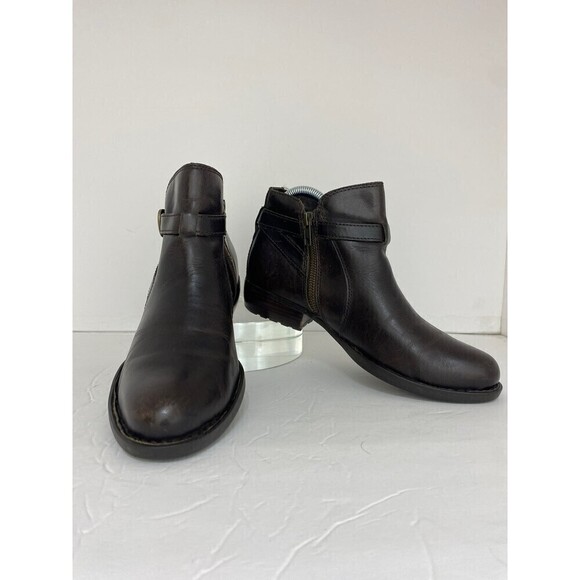 Born Boot Sz7 M Short Boots Brown Leather Women D86123 Brass Colored Buckle - Picture 1 of 8